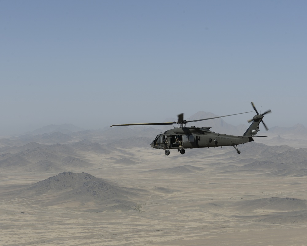 Afghan National Army 205th Corps and TAAC-S leadership conduct aerial battlefield familiarization to key terrain in Afghanistan