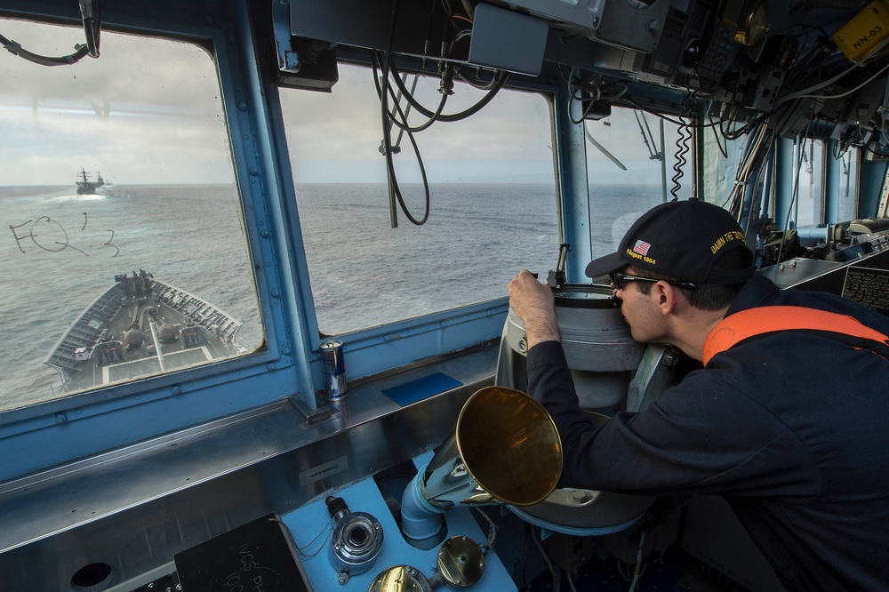 USS Mobile Bay (CG 53) conducts show-of-force transit
