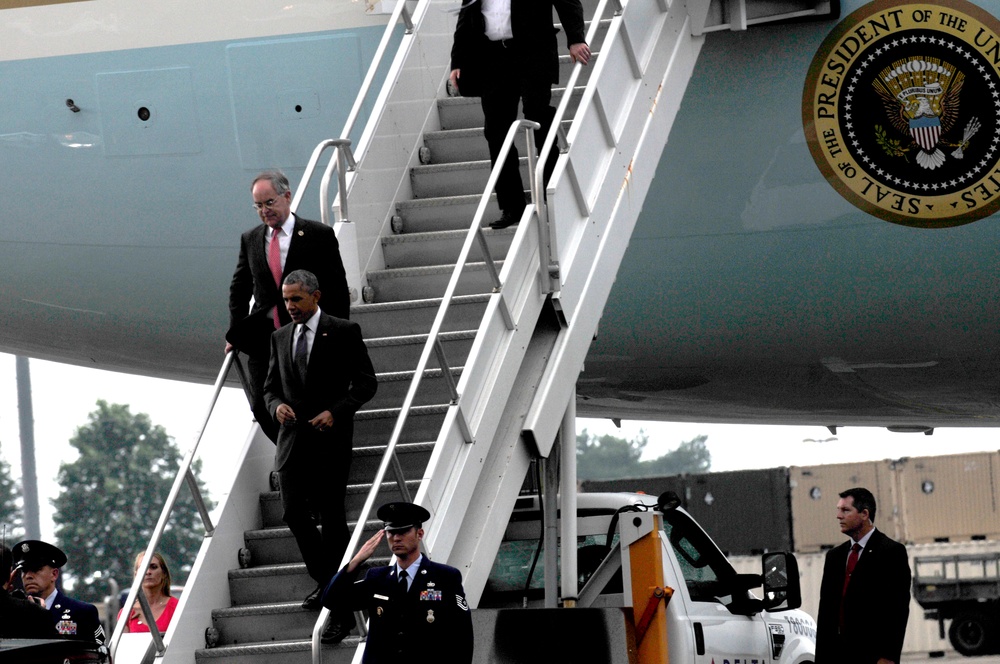 President Barack Obama lands at Berry Field Air National Guard Base Nashville, Tenn.