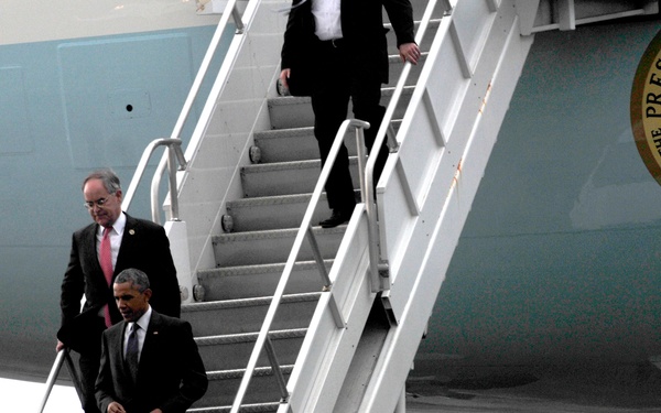 President Barack Obama lands at Berry Field Air National Guard Base Nashville, Tenn.