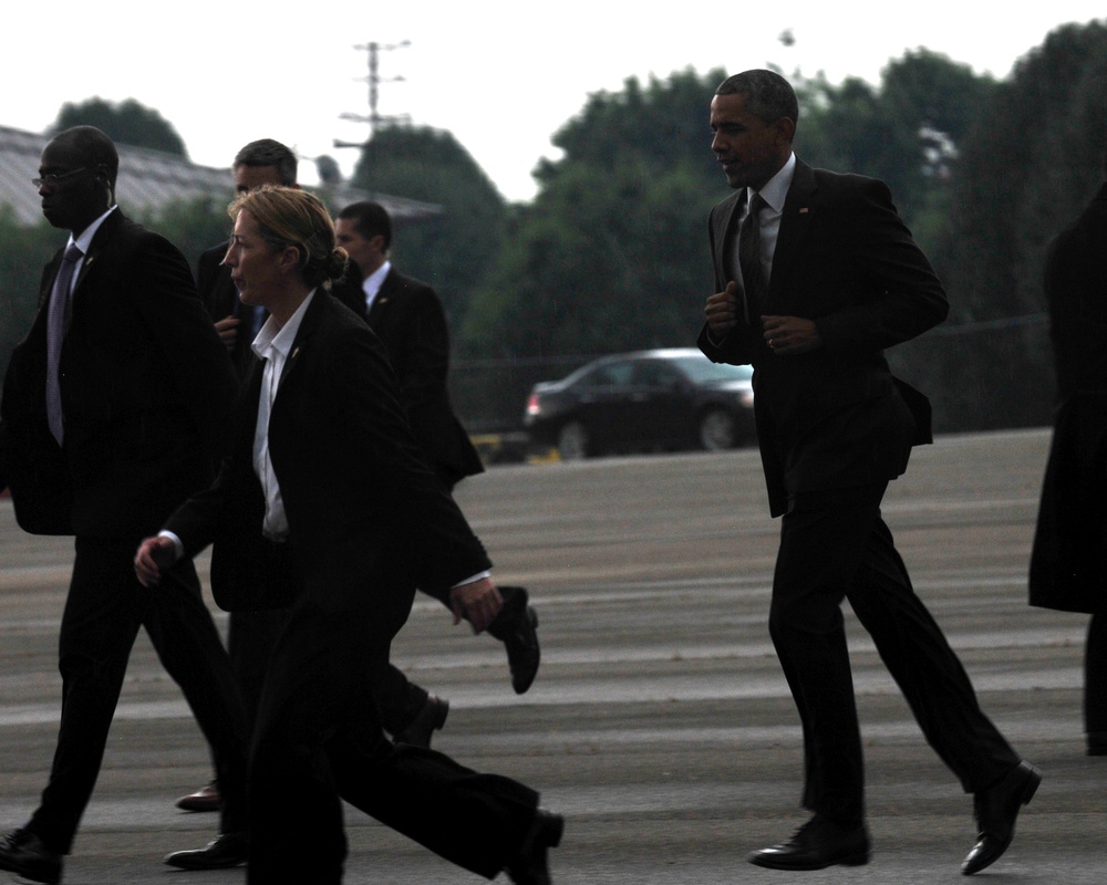 President Barack Obama lands at Berry Field Air National Guard Base Nashville, Tenn.