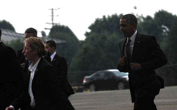 President Barack Obama lands at Berry Field Air National Guard Base Nashville, Tenn.