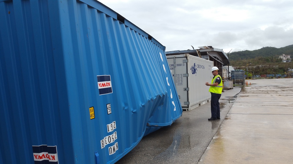 Coast Guard inspects damaged containers after Typhoon Soudelor