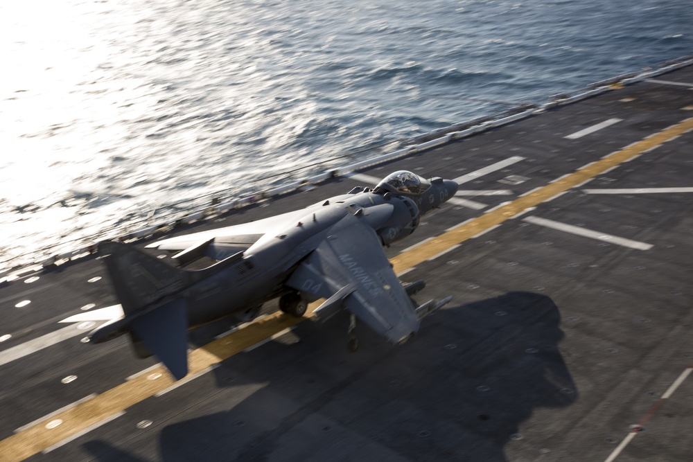 Harrier with VMA-214 'Black Sheepf conducts flight quarters