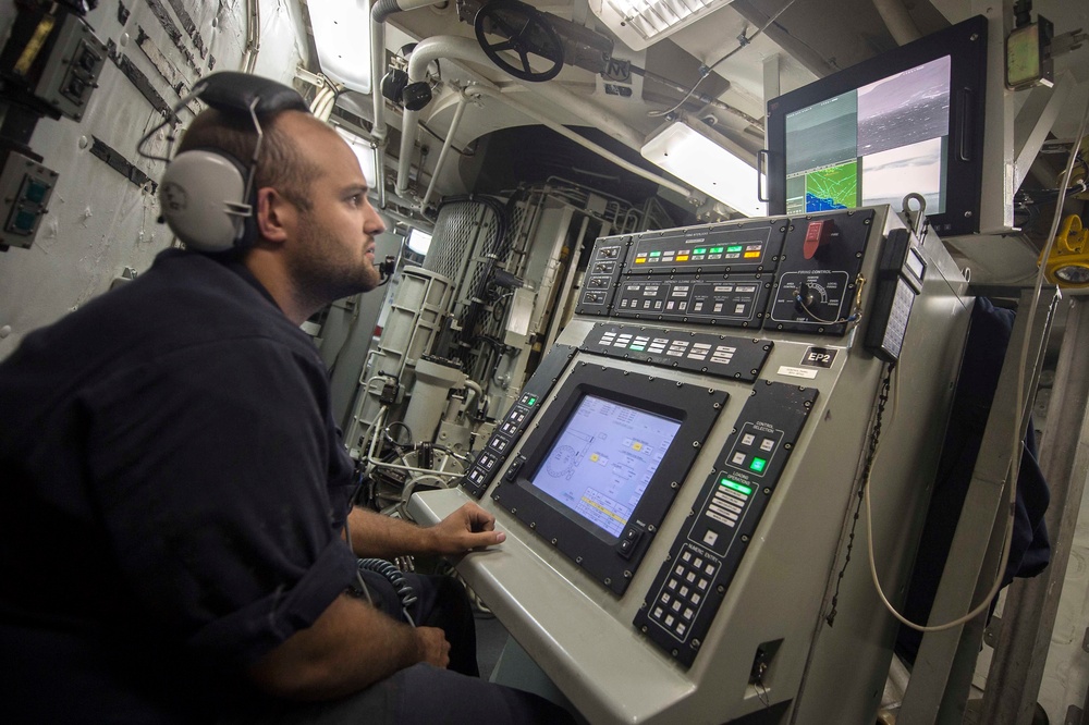 USS Mobile Bay (CG 53) conducts naval surface fire support exercise