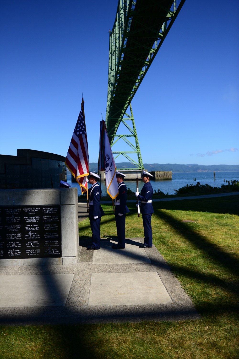 Coast Guard color guard presents at Seaman's Memorial