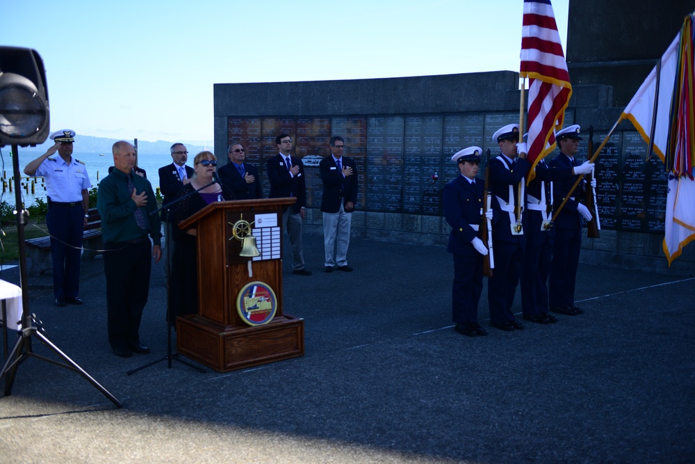 Coast Guard color guard presents at Seaman's Memorial