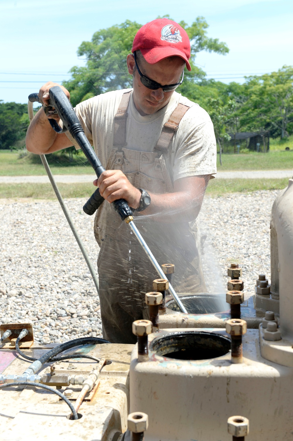 Well drillers clean equipment
