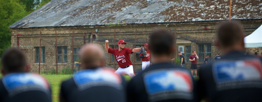 US Soldiers play Latvian National Baseball Team in esprit de corps game