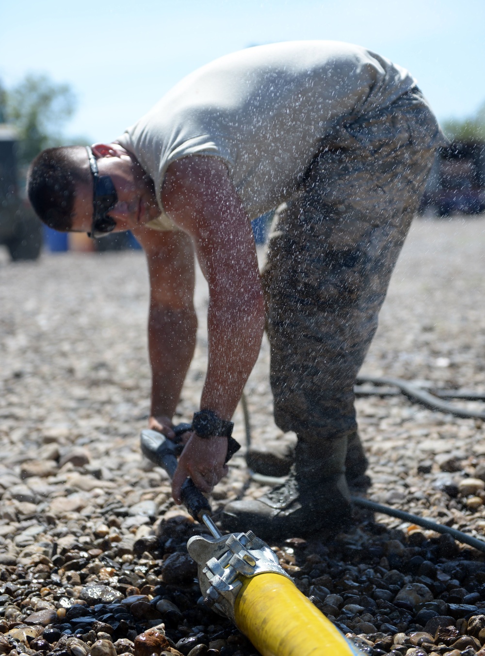 Well drillers clean equipment