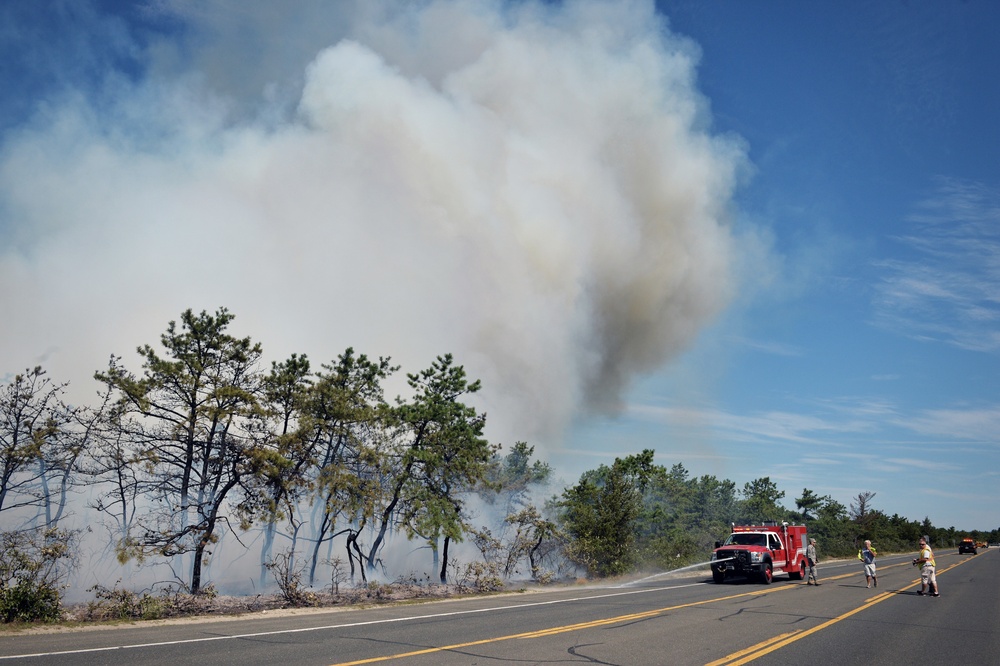 106th Rescue Wing firefighters respond to brush fire