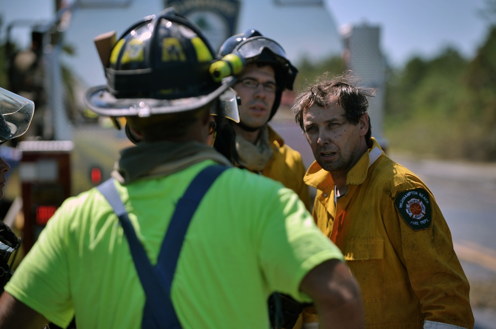 106th Rescue Wing firefighters respond to brush fire