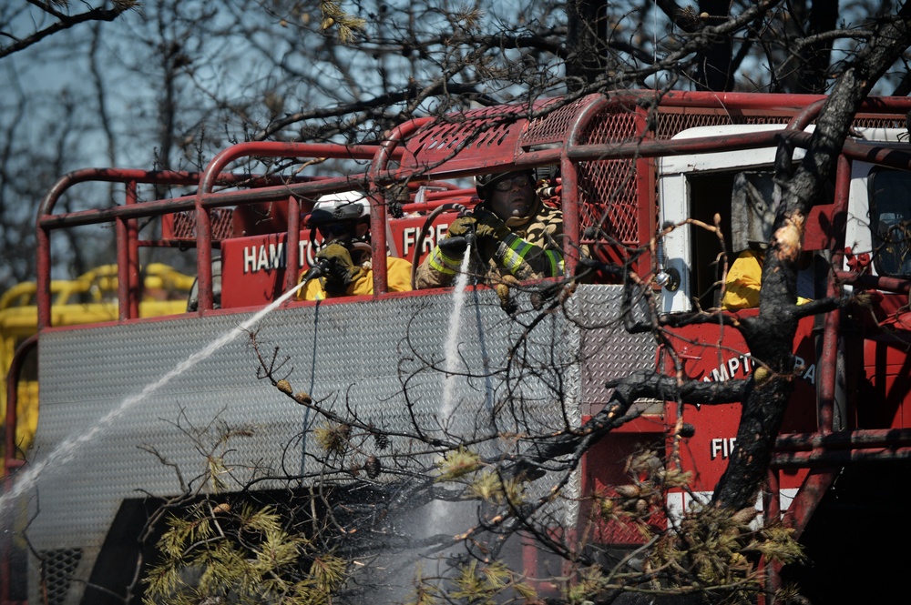 106th Rescue Wing firefighters respond to brush fire