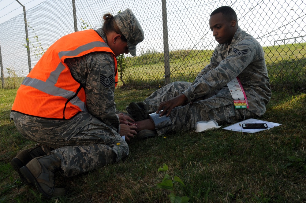 Airmen from the 177th MDG assist 52nd MDG in simulated fuel spill on Spangdahlem AB