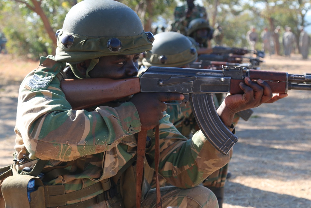 A Zambian Soldier scans his sector of fire
