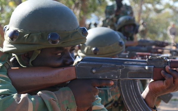 A Zambian Soldier scans his sector of fire
