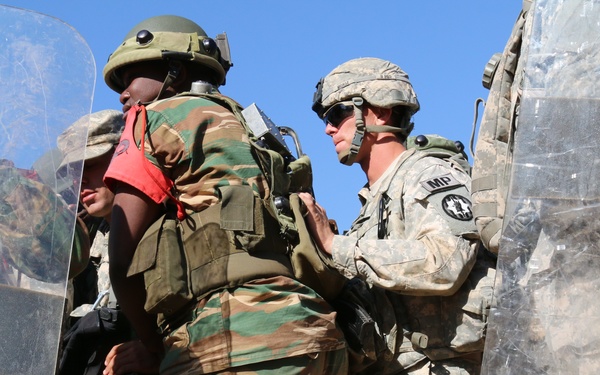 US and Zambian forces conduct riot control training