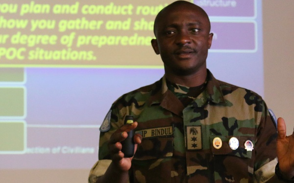 Lt. Col. Ibriham Bindul, of the Unite Nations, gives a class on information gathering and analysis