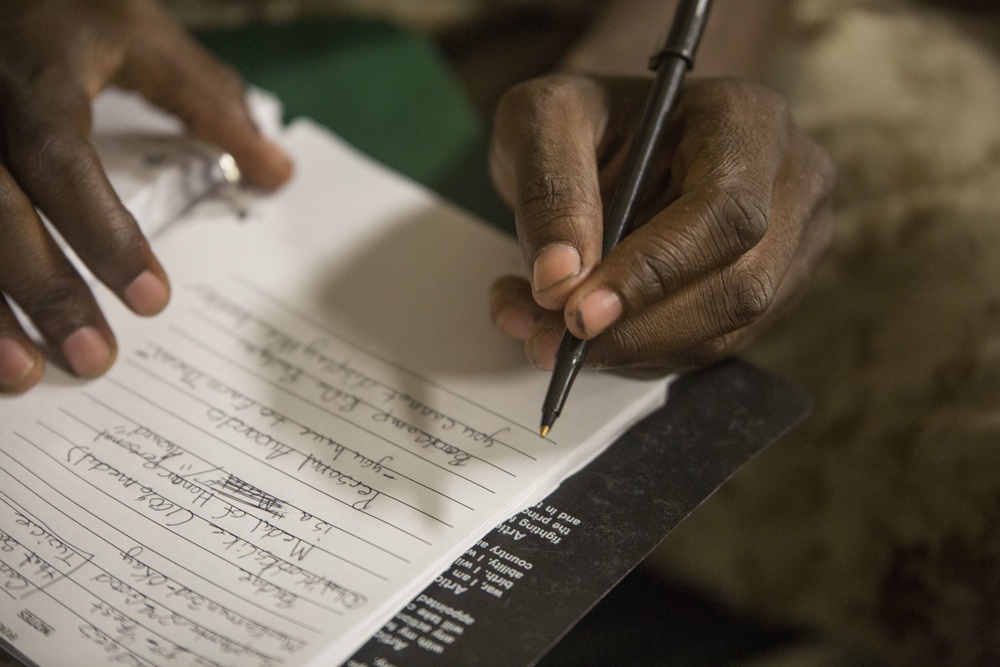 Marine recruits learn uniform regulations on Parris Island