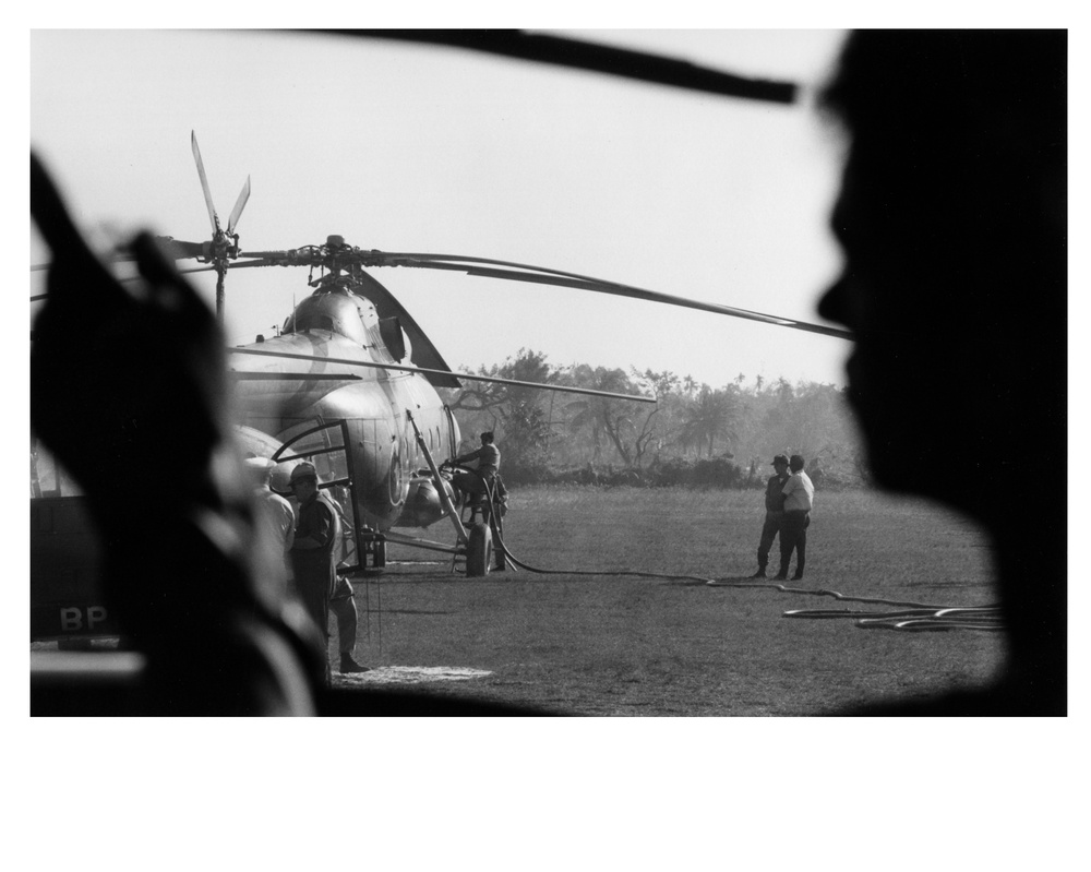 US helicopter is cleared for takeoff at Maijki Court heliport, East Pakistan