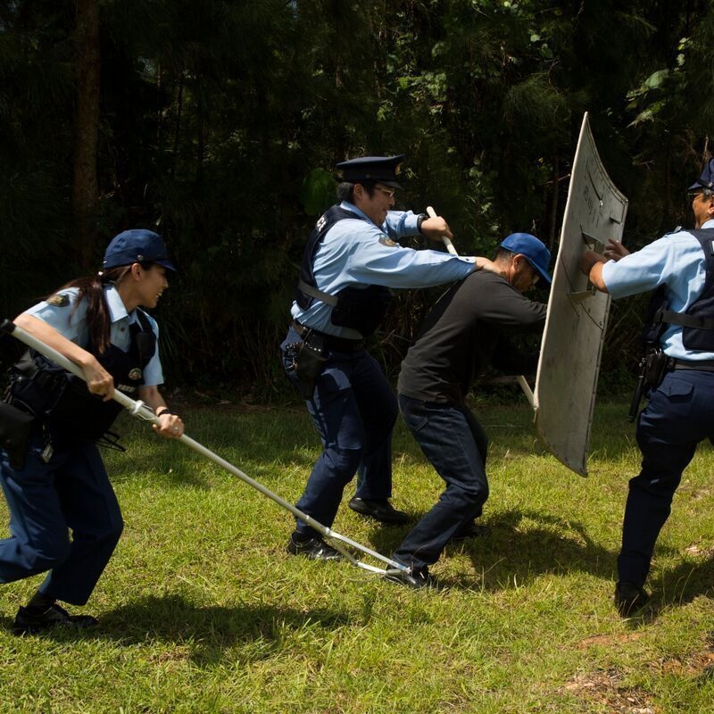 Marine and Japanese police prepare for base intrusion