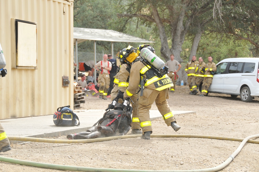 467th Engineer Battalion based in Des Moines, Iowa, received firefighter training at Fort Hunter Liggett during the 2015 Warrior Exercise