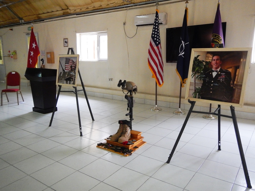 Memorial for 1st Sgt. Peter Andrew McKenna at Camp Integrity in Kabul, Afghanistan