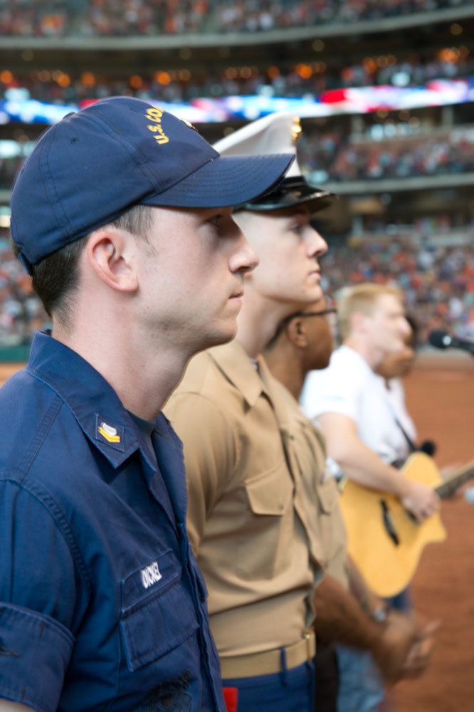 US Coast Guardsman Jeffrey Dickey attends Astros baseball game