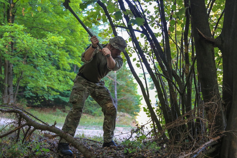 British Soldier digs fighting position