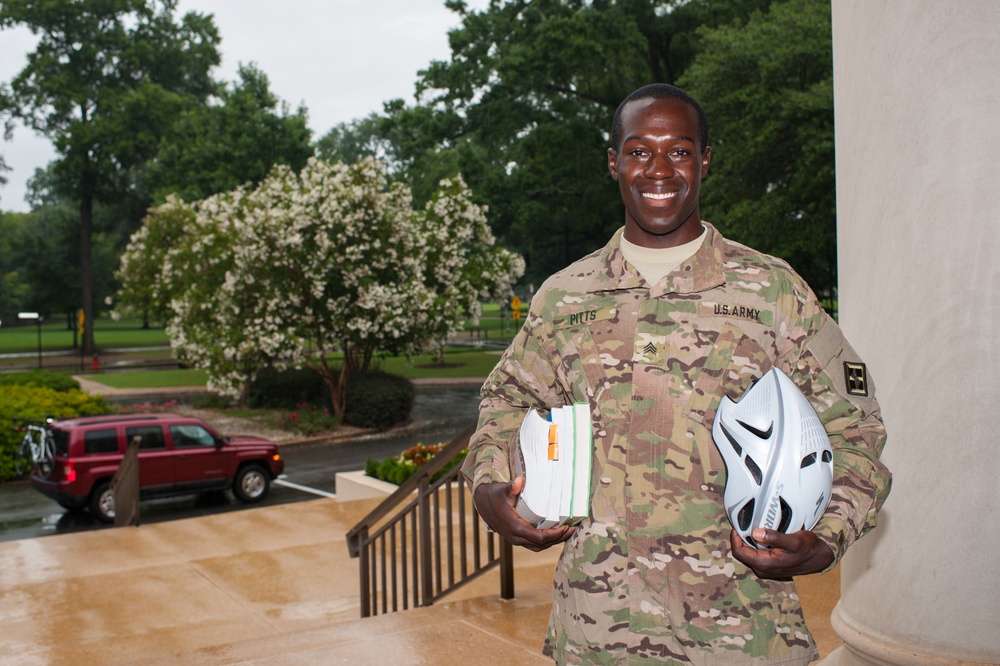 Big man on campus: US Army Reserve Sgt. Zedrik Pitts, University of Alabama