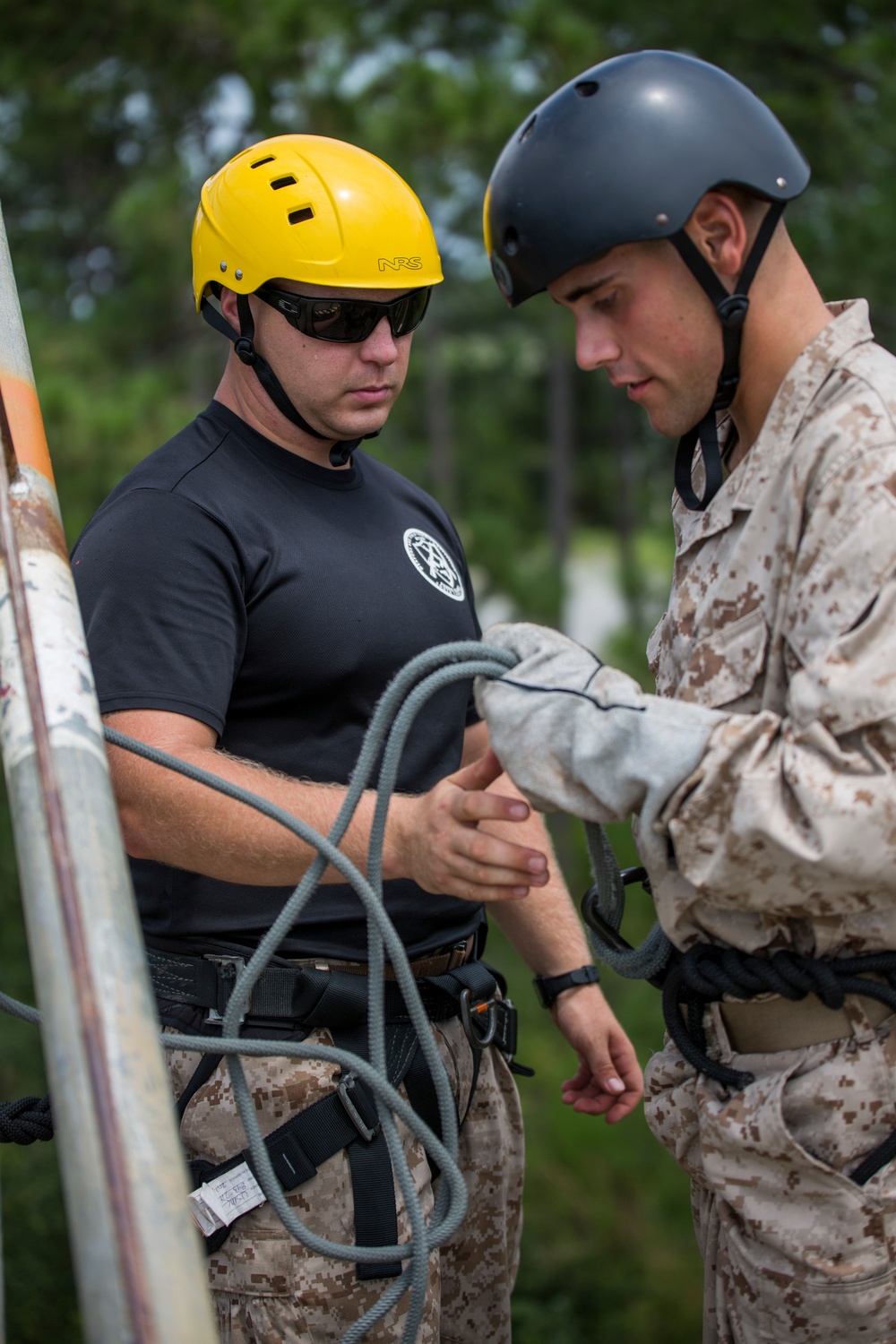 Marine recruits descend Parris Island tower, develop rappelling skills