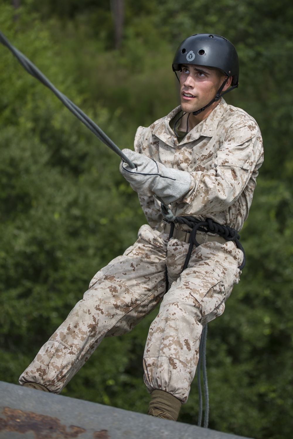 Marine recruits descend Parris Island tower, develop rappelling skills