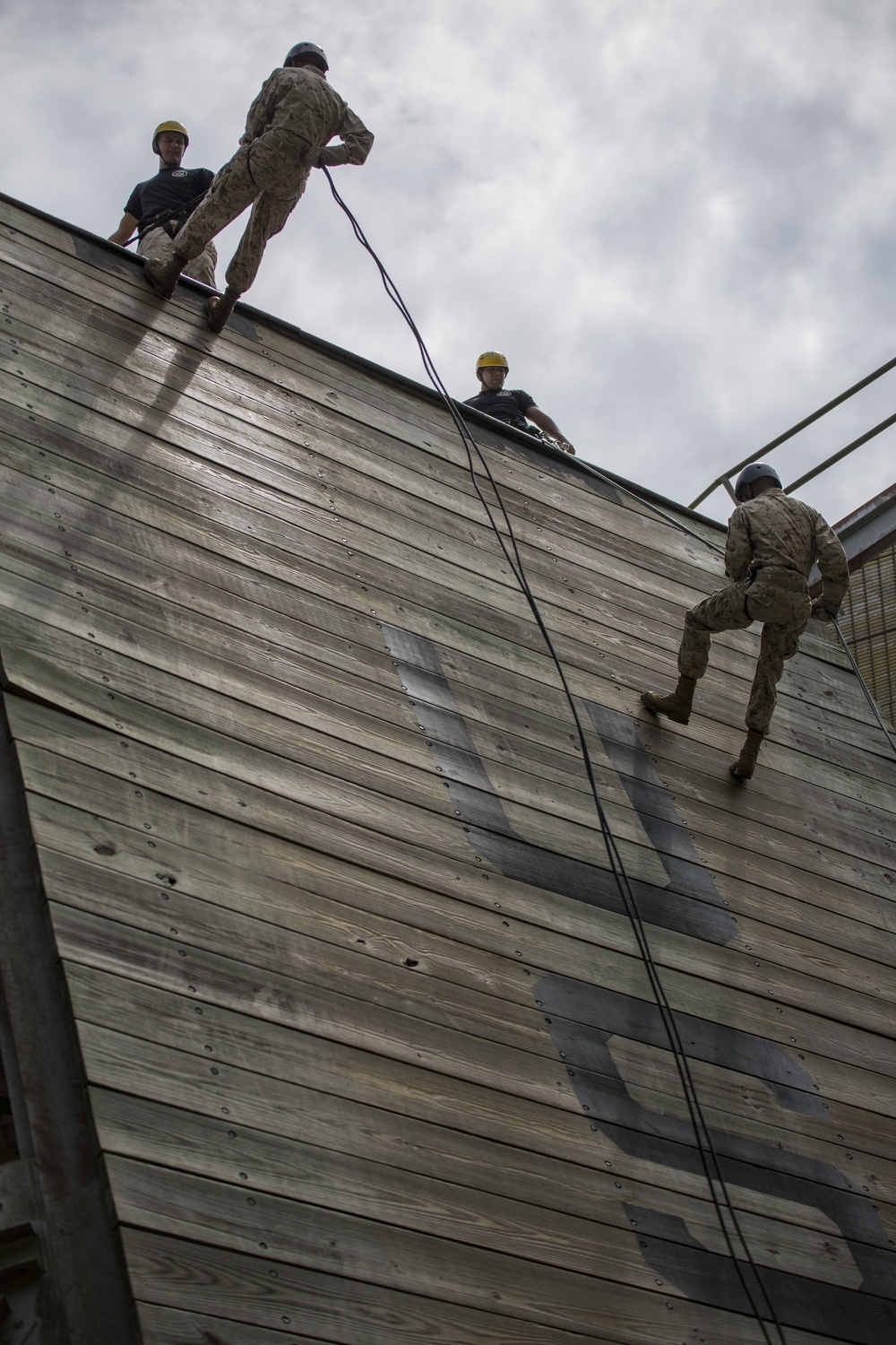 Marine recruits descend Parris Island tower, develop rappelling skills