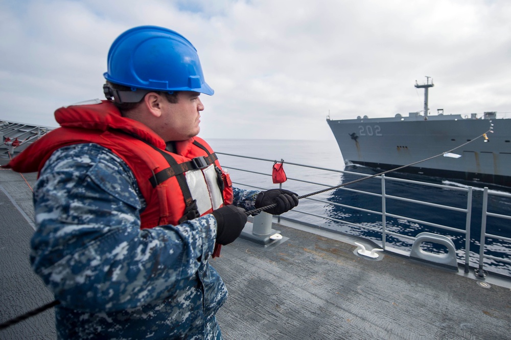 USS Mobile Bay replenishment at sea