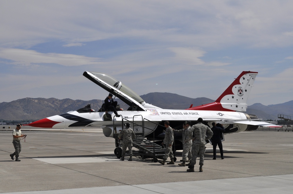US Air Force Thunderbird jet No. 8 arrives at Nevada Air National Guard Base