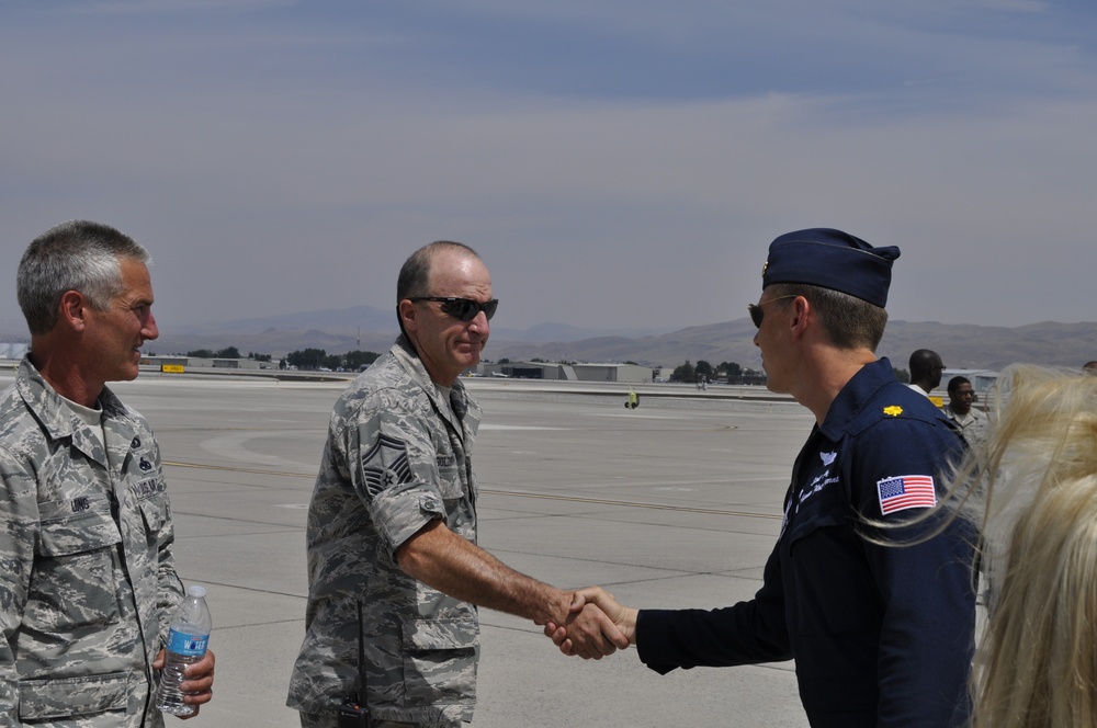 US Air Force Thunderbird jet No. 8 arrives at Nevada Air National Guard Base in Reno, Nev.