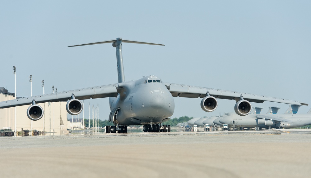 C-5M Super Galaxy taxies at Dover AFB