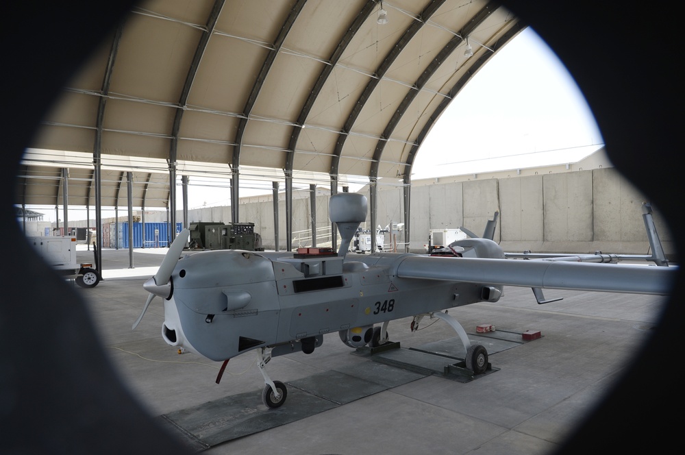 UAV MQ-5B Hunter launch and recovery at Kandahar Airfield