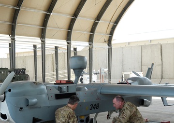 UAV MQ-5B Hunter launch and recovery at Kandahar Airfield