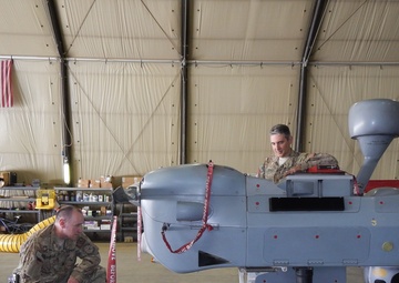 UAV MQ-5B Hunter launch and recovery at Kandahar Airfield