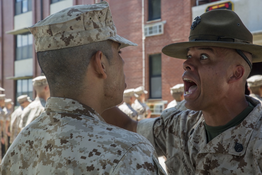 Marine recruits show discipline, knowledge during inspection on Parris Island