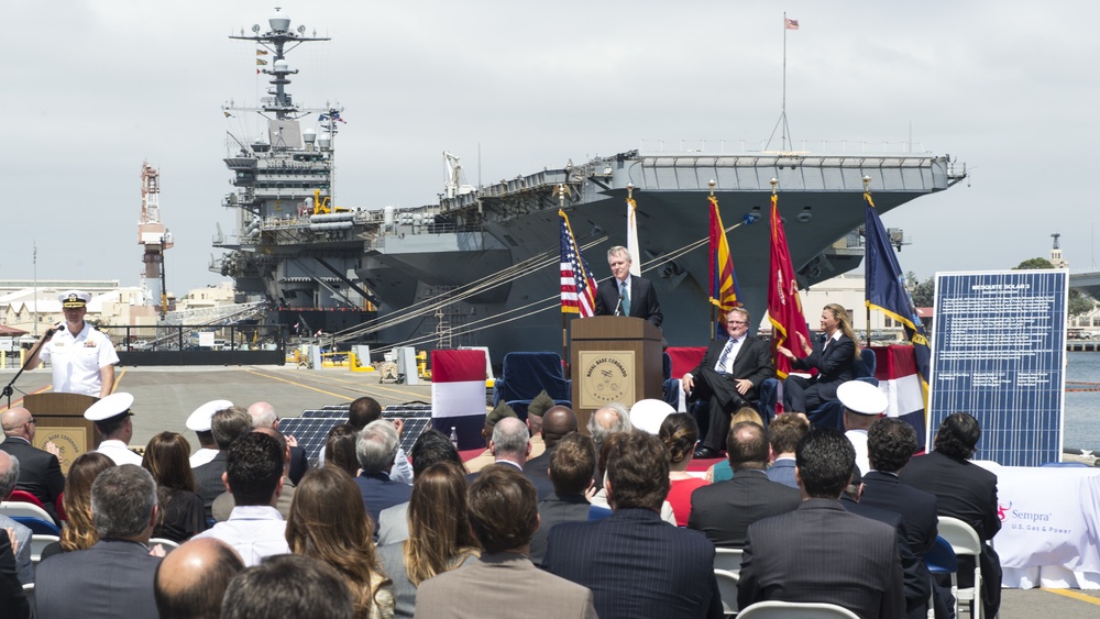SECNAV speaks at ceremony commemorating agreement to construct 210 megawatt direct current solar facility