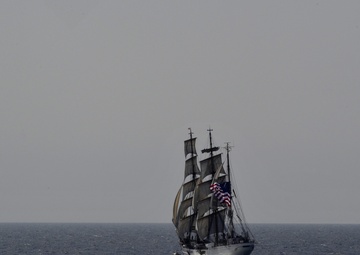 Coast Guard Cutter Eagle navigates along the Atlantic Ocean under full sail