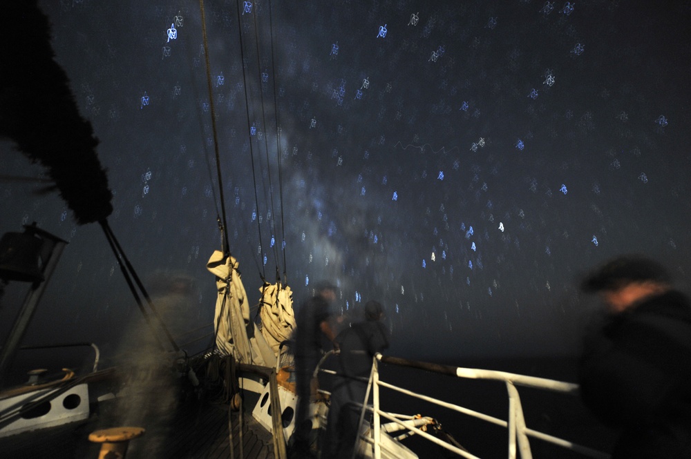 Coast Guard Eagle crew members enjoy the Perseid meteor shower
