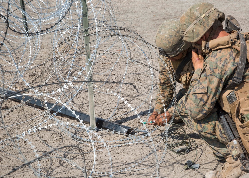 U.S. Marine Corps combat engineers conduct demolition training during Exercise Crocodile Strike