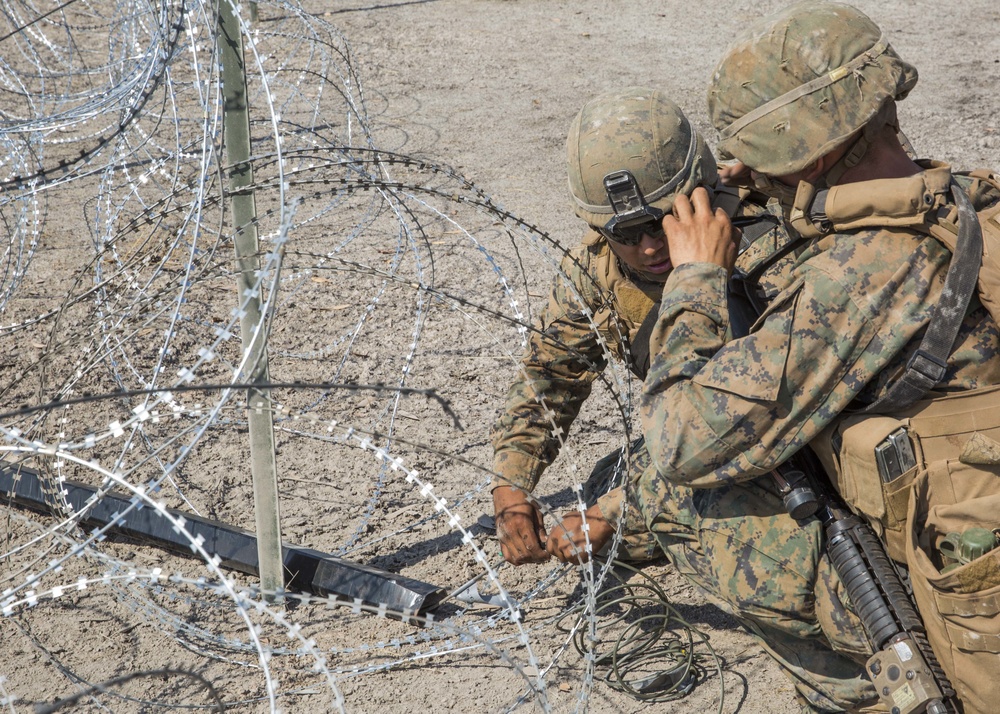 U.S. Marine Corps combat engineers conduct demolition training during Exercise Crocodile Strike