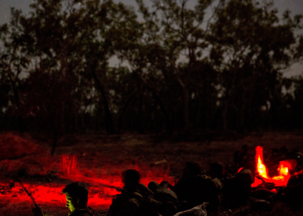 U.S. Marines and Australian soldiers conduct night helicopter training