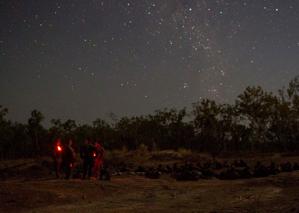 U.S. Marines and Australian soldiers conduct night helicopter training