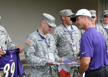 Ravens football team interacts with Army Recruiters and Future Soldiers