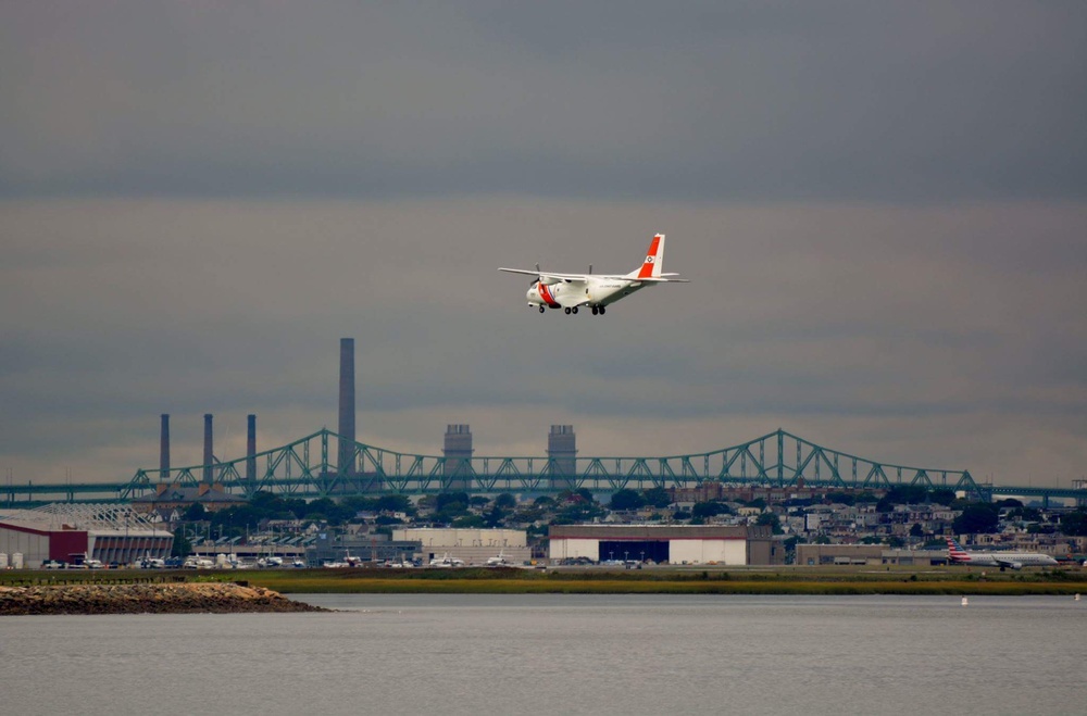A Coast Guard HC-144A crew transports a Tufts neonatal medical team from Boston's Logan International Airport to Nantucket, Mass.